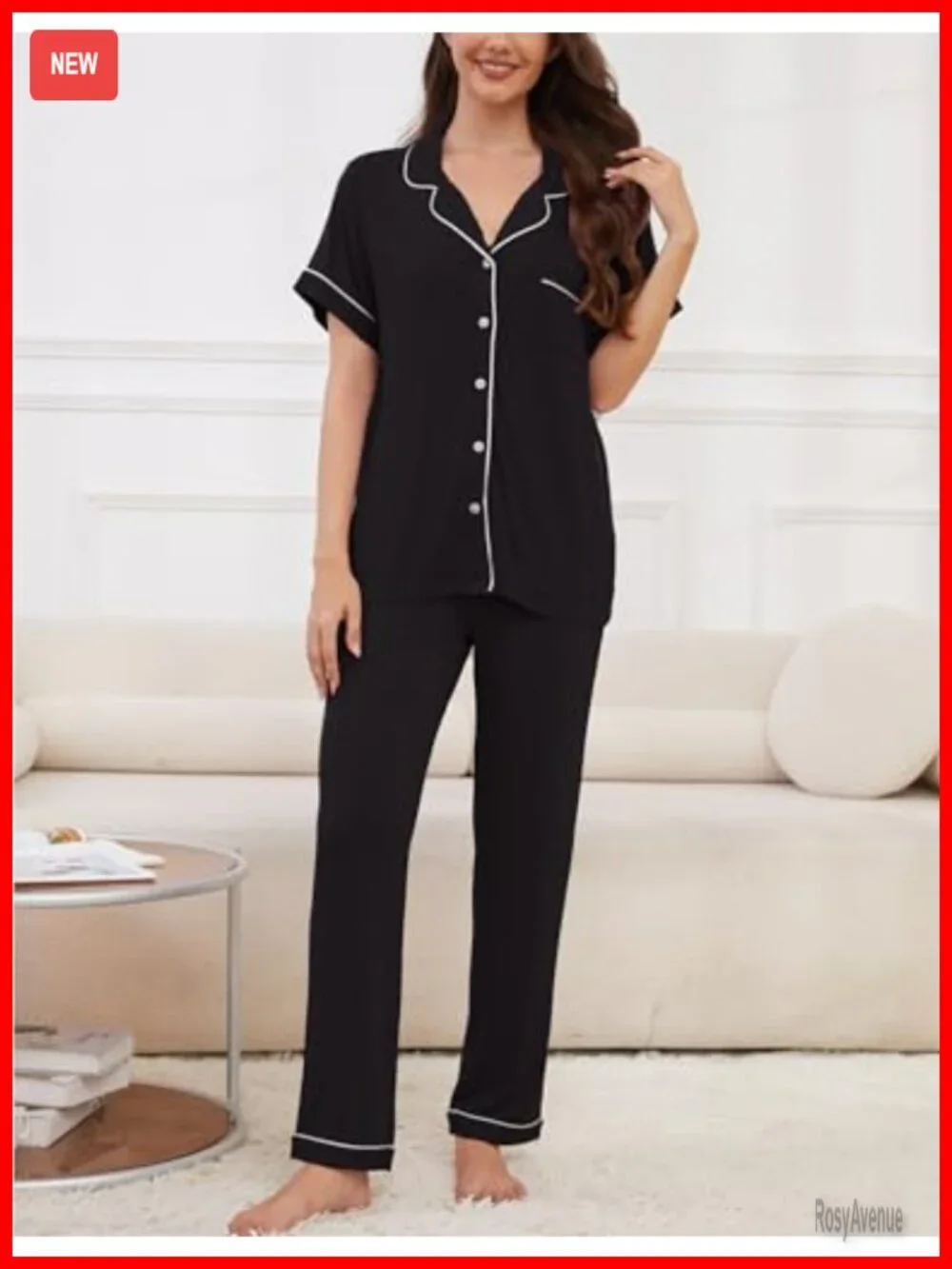 Women's Pajama Set Short Sleeve Sleepwear with Long Pants 2 Piece Lounge Set